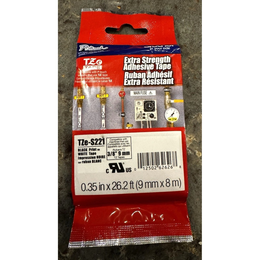 Brother P-Touch TZe-S221 Extra Strength Label Tape 3/8" Black on White